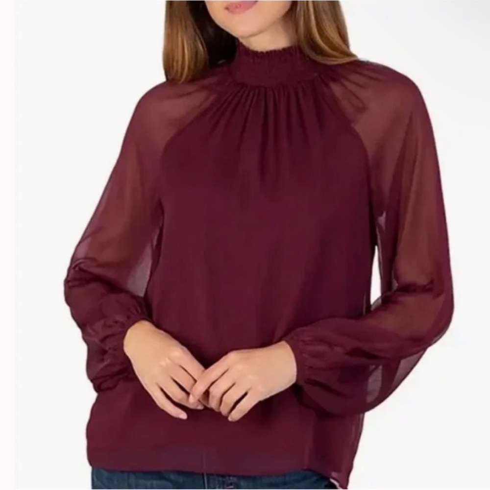 Joie Long Sleeve Smocked Neck Top Limited Edition In Deep Wine Size S